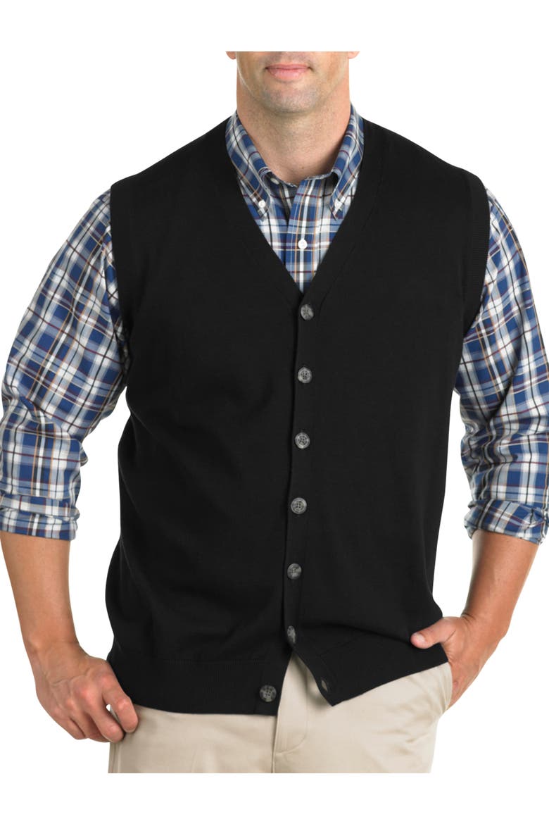 Big & Tall Button-Front Sweater Vest, Main, color, BLACK
