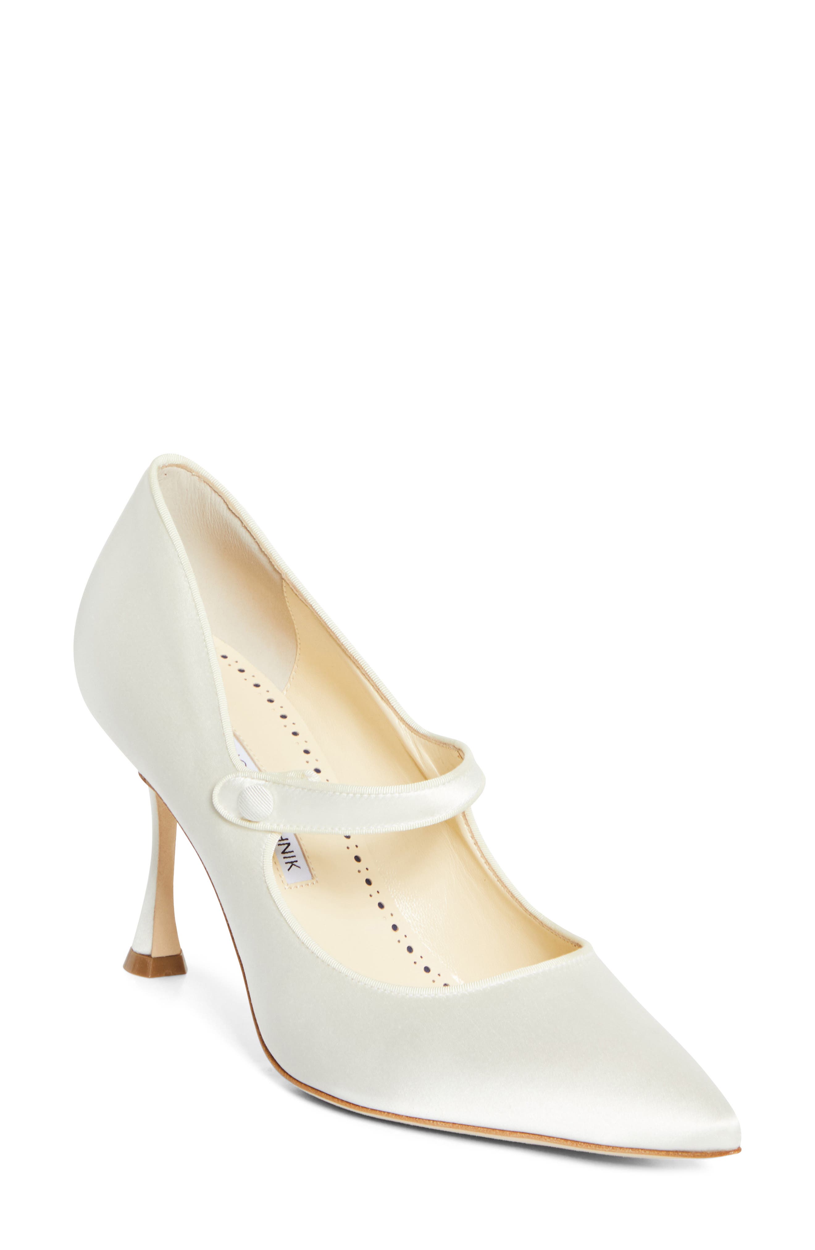 Manolo Blahnik Camparinew Bridal Pointed Toe Mary Jane Pump, Main, color, Light Cream