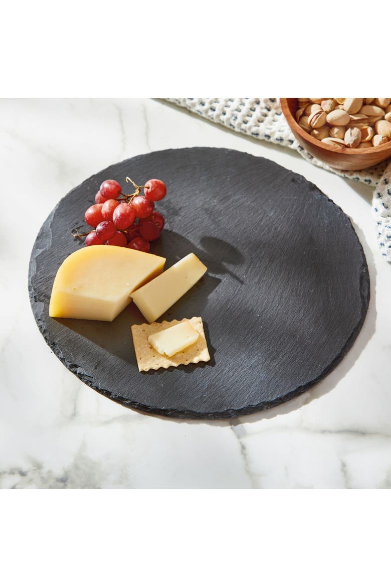 Slate Round Serving Board Black Slate Everyday, Alternate, color, Black