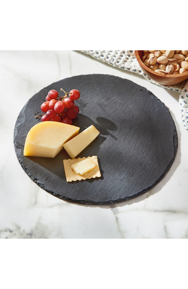 tag Slate Round Serving Board Black Slate Everyday, Alternate, color, Black