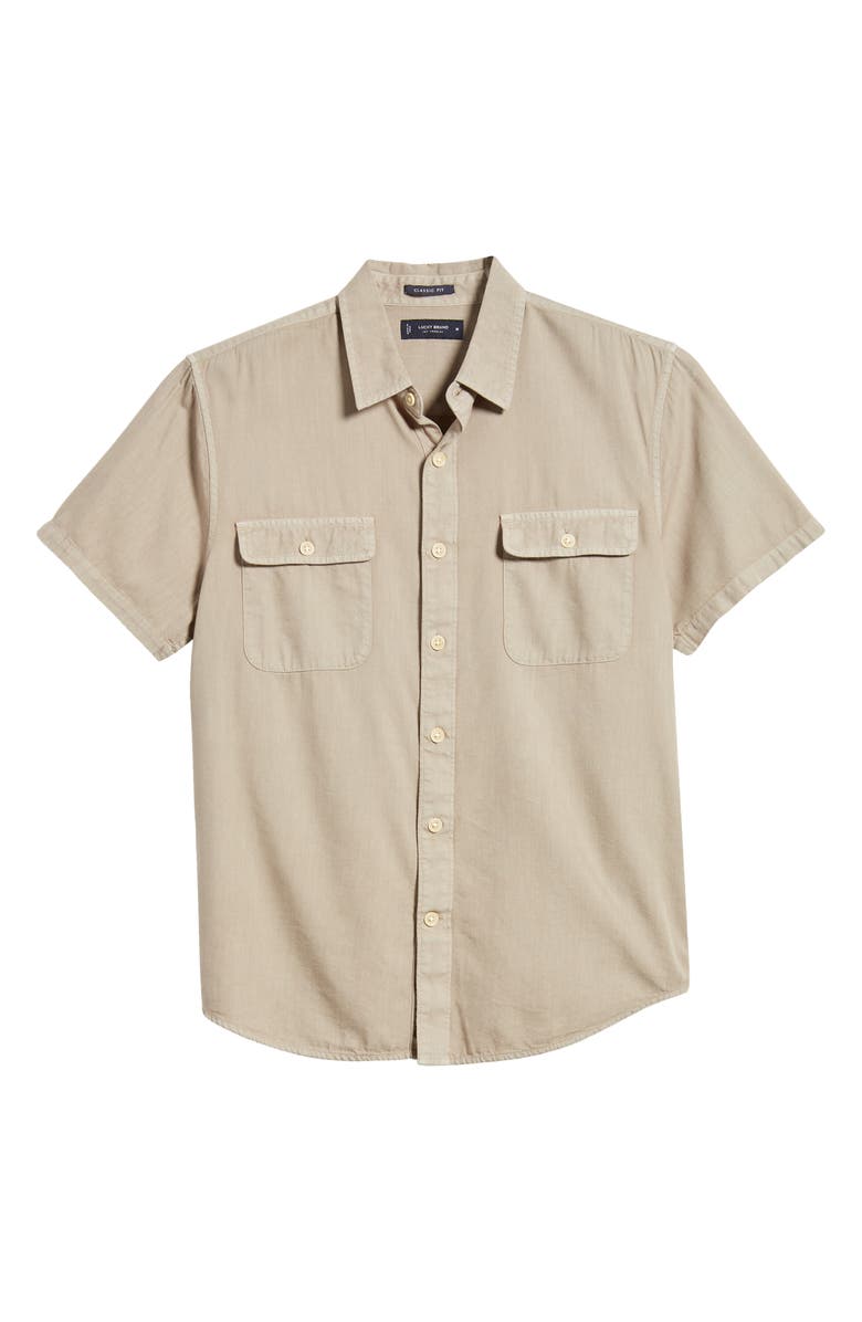 Lucky Brand Lived-In Short Sleeve Button-Up Shirt, Alternate, color, Silver Sage