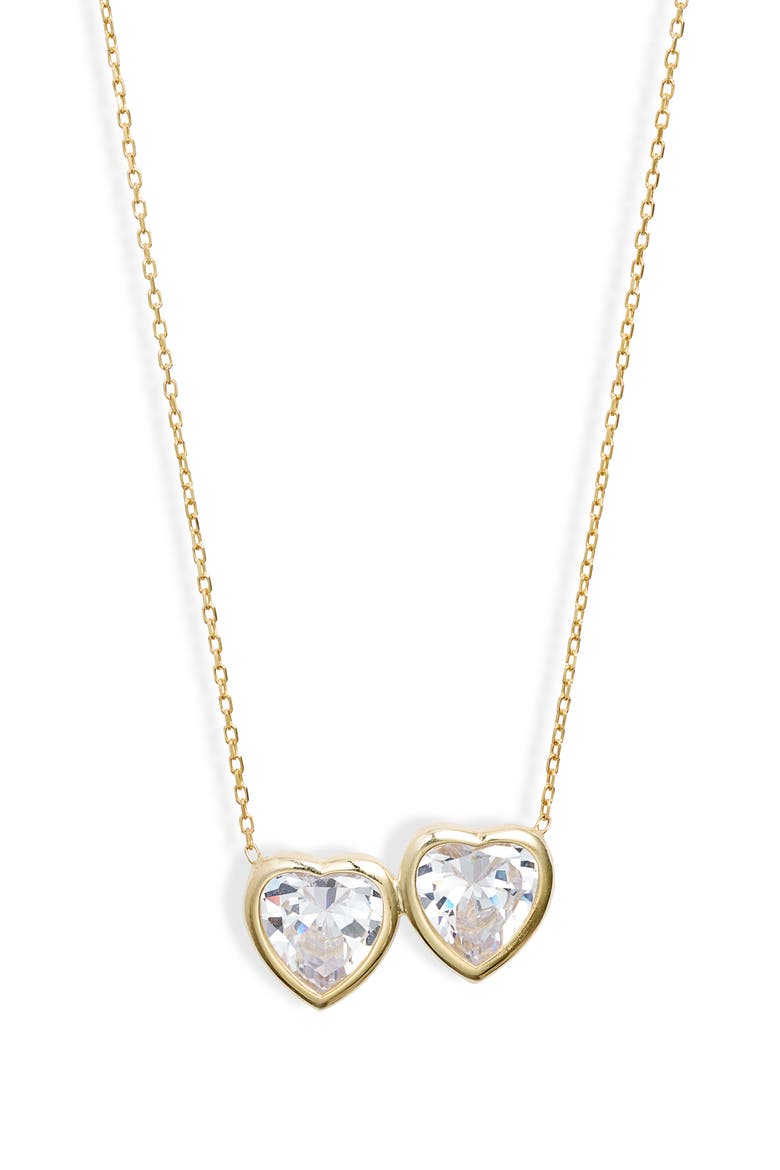 Fancy 2-Stone Bezel Pendant Necklace, Main, color, GOLD/ WHITE