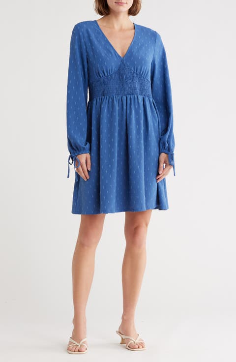 Smocked Waist Long Sleeve Minidress