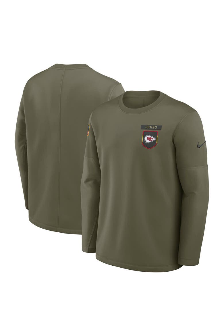 Men's Nike Olive Kansas City Chiefs 2025 Salute to Service Sideline Coaches Therma-FIT Long Sleeve Shirt, Main, color, Olive