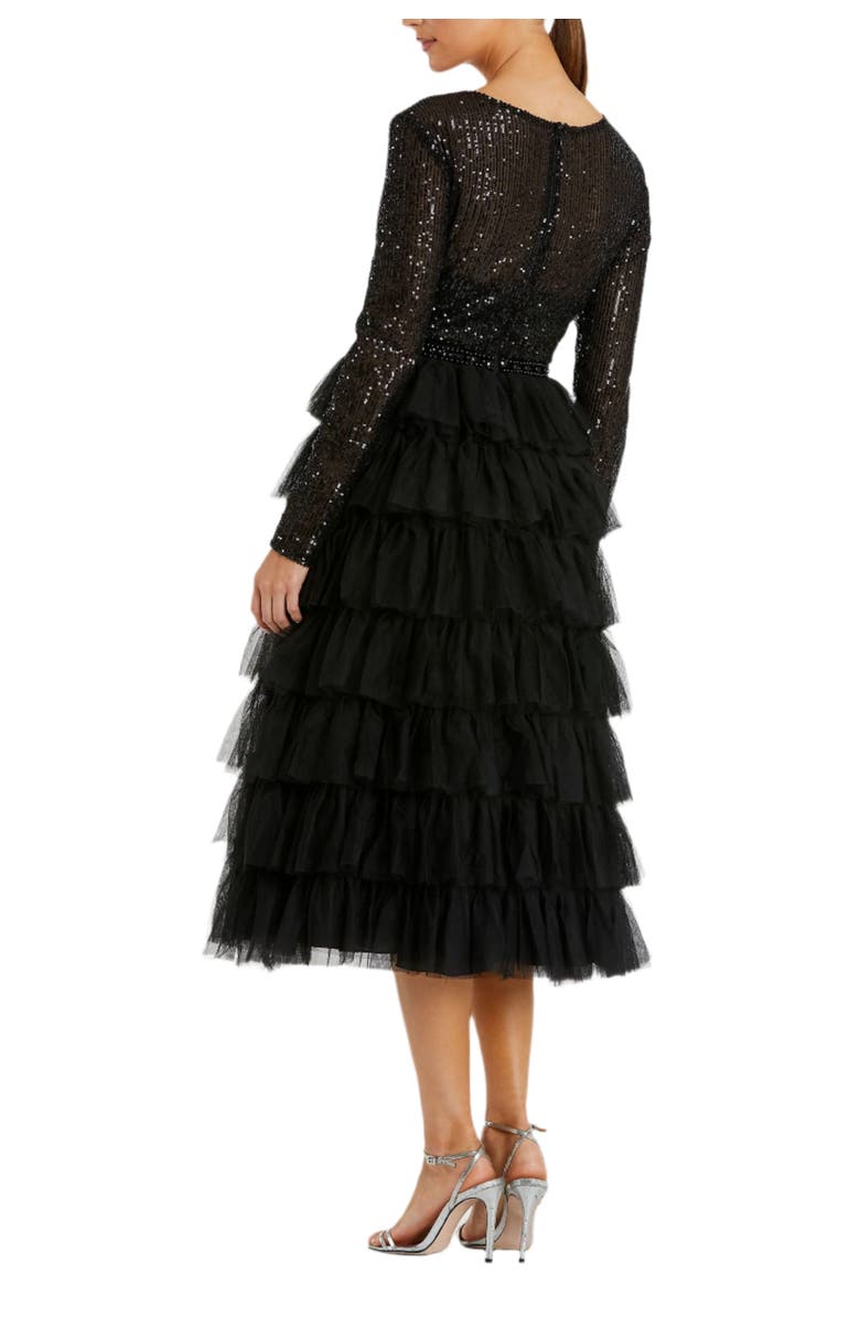 Mac Duggal Sequined Layered Tulle A-Line Cocktail Dress, Alternate, color, Black