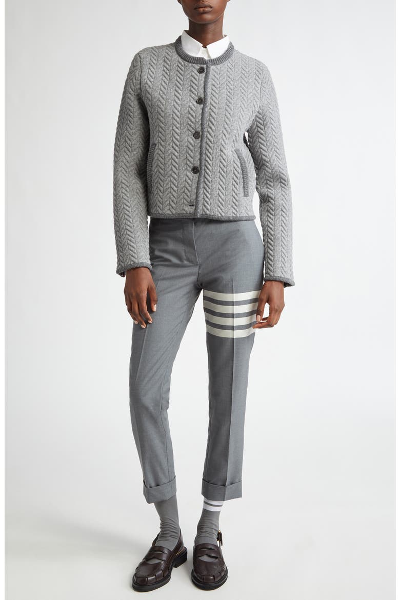 Herringbone Knit Wool Blend Cardigan, Alternate, color, LIGHT GREY
