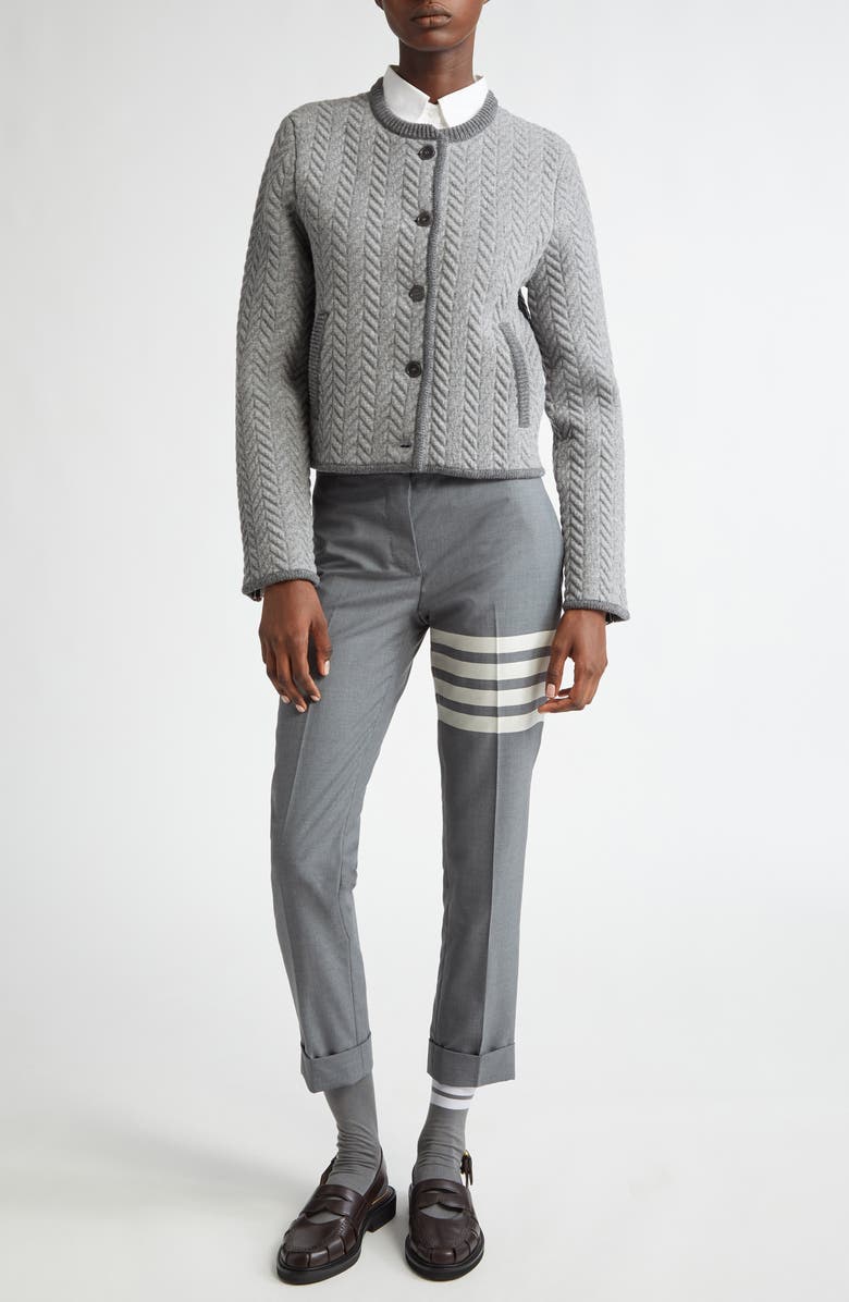 Thom Browne Herringbone Knit Wool Blend Cardigan, Alternate, color,