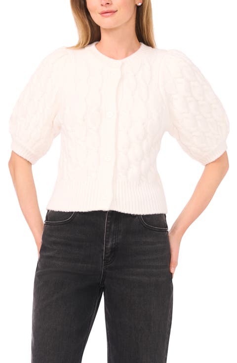 Puff Sleeve Cable Cardigan