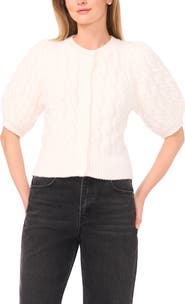 Halogen® Puff Sleeve Cable Cardigan