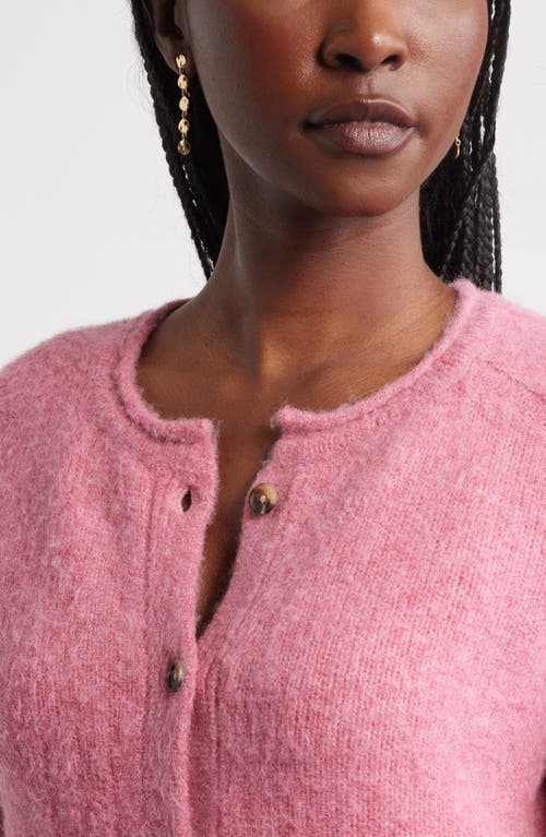 Treasure & Bond Rolled Crewneck Cardigan In Pink