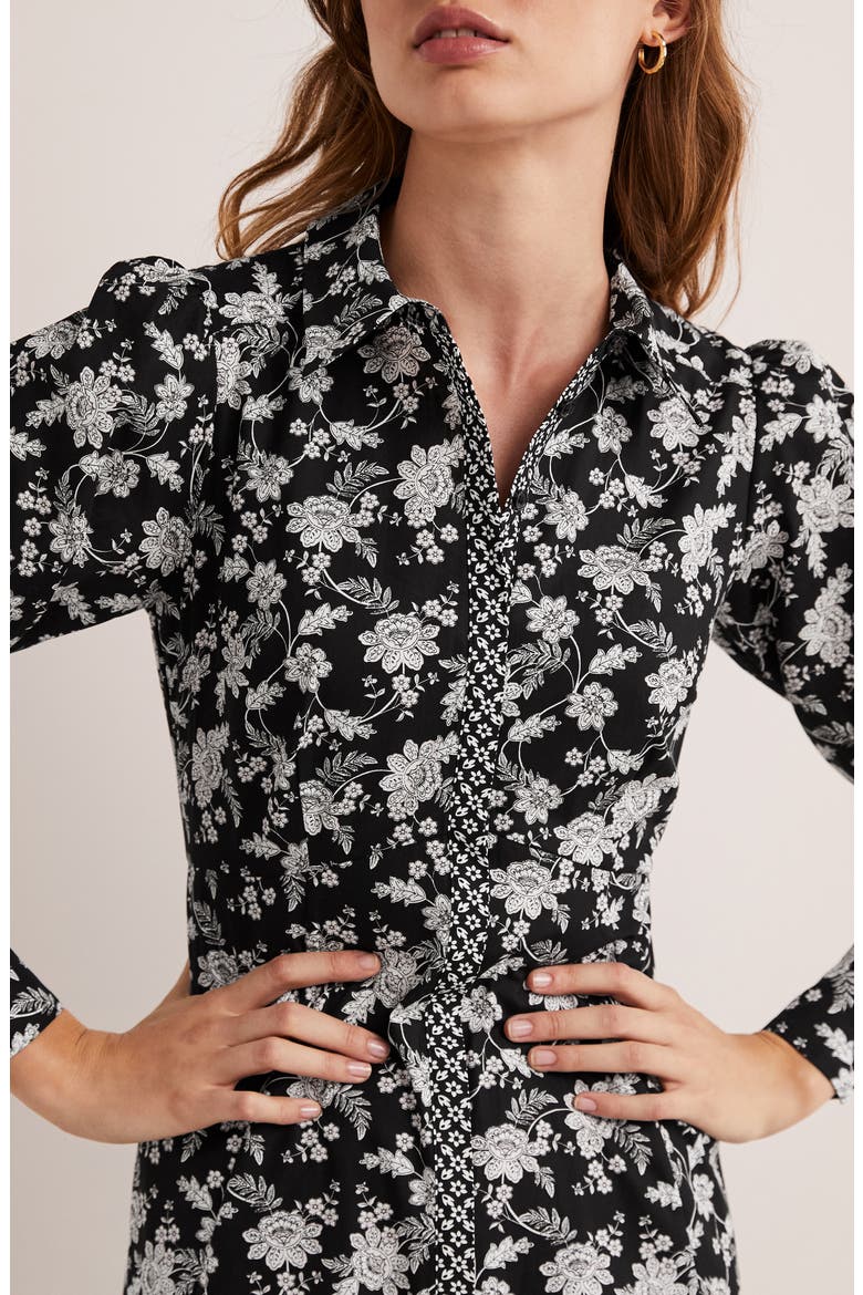 Floral Empire Long Sleeve Cotton Shirtdress, Alternate, color, BLACK CHINTZ BLOOM