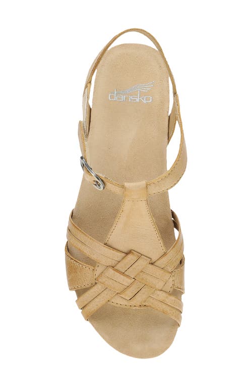 Dansko Tia Ankle Strap Platform Wedge Sandal In Tan Milled Burnished