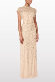 Jenny Packham Crystal Drop Embellished High-Neck Maxi Dress