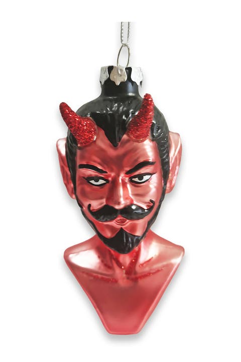 Devil Head Glitter Horn Glass Ornament