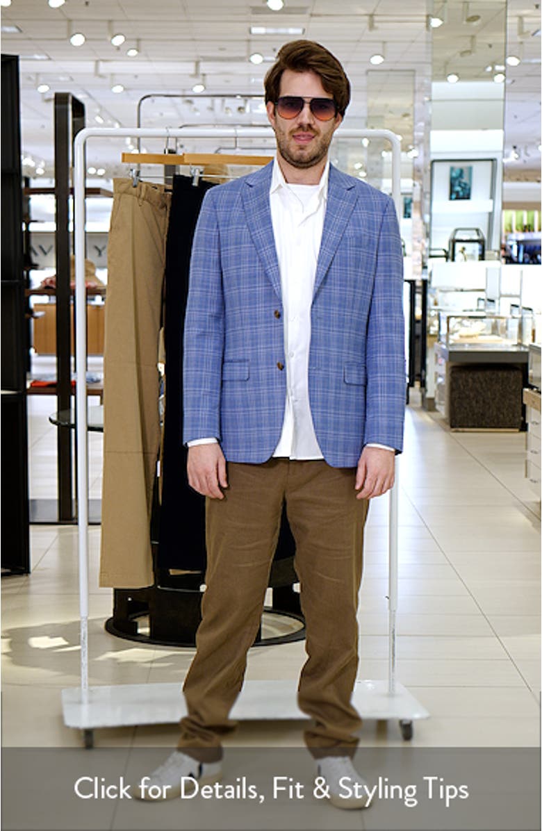 Henrik Trim Fit Light Blue Plaid Wool Sport Coat, sales video thumbnail