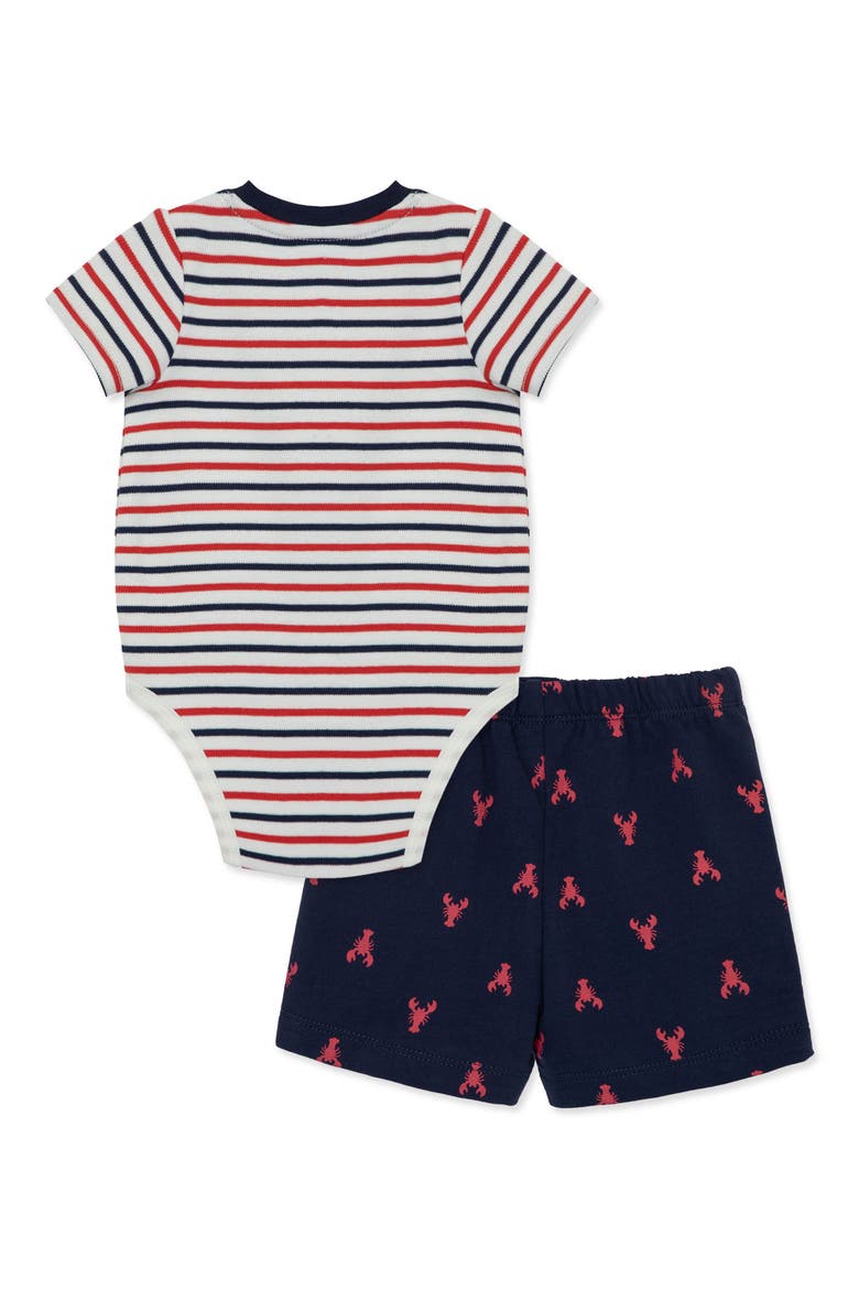 Lobster Stripe Bodysuit & Shorts Set, Alternate, color, BLUE