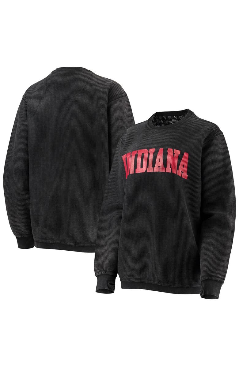 PRESSBOX Women's Pressbox Black Indiana Hoosiers Comfy Cord Vintage Wash Basic Arch Pullover Sweatshirt, Main, color, Black