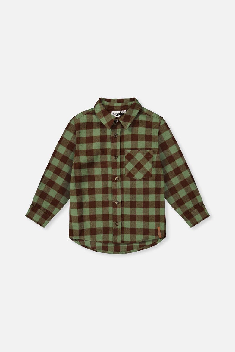 Brushed Plaid Button-Front Chest Pocket Flannel Shirt, Main, color, Green and Brown Plaid