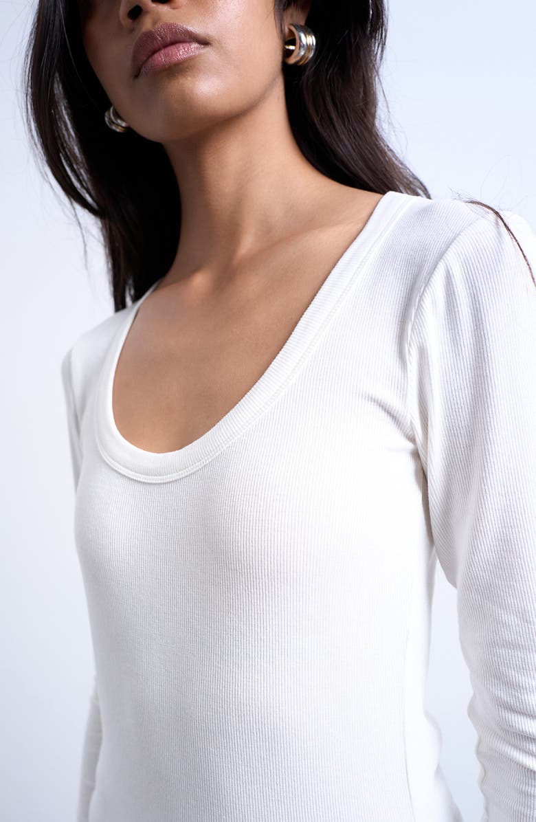 Topshop Scoop Neck Long Sleeve Rib Top, Alternate, color, Cream