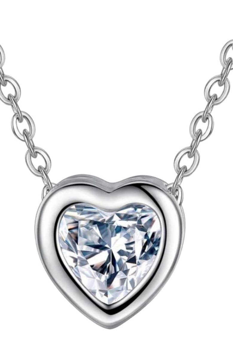 Hollywood Sensation Heart Necklace 18k Gold Cubic Zirconia Crystal, Main, color, Silver