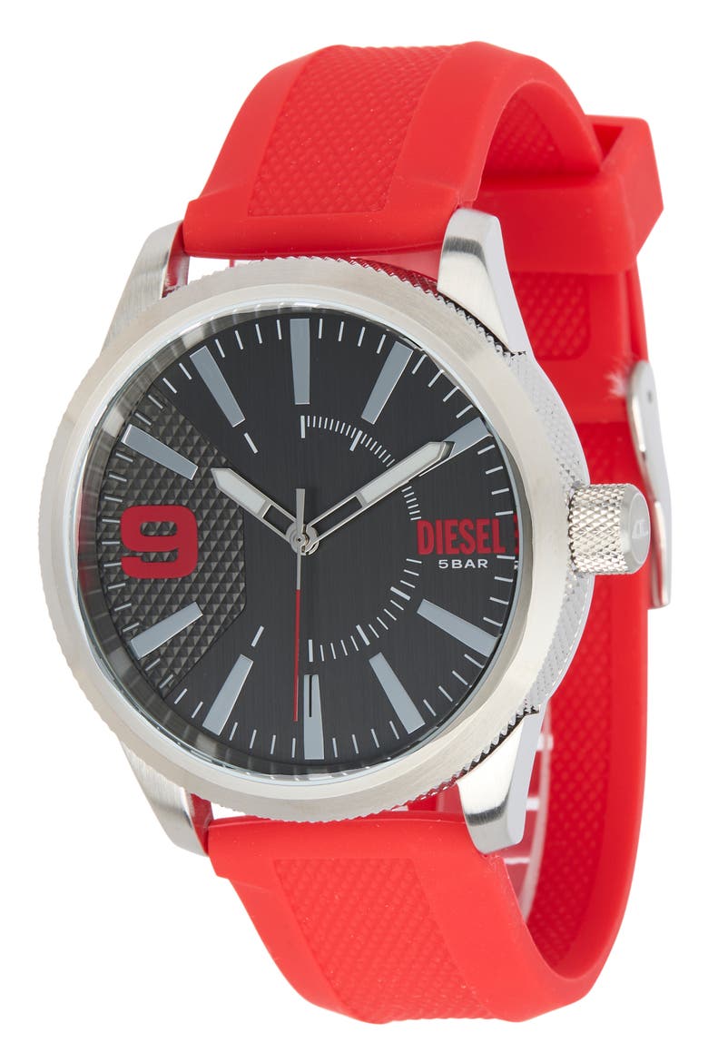Rasp Silicone Strap Watch, 46mm, Main, color, SILVER