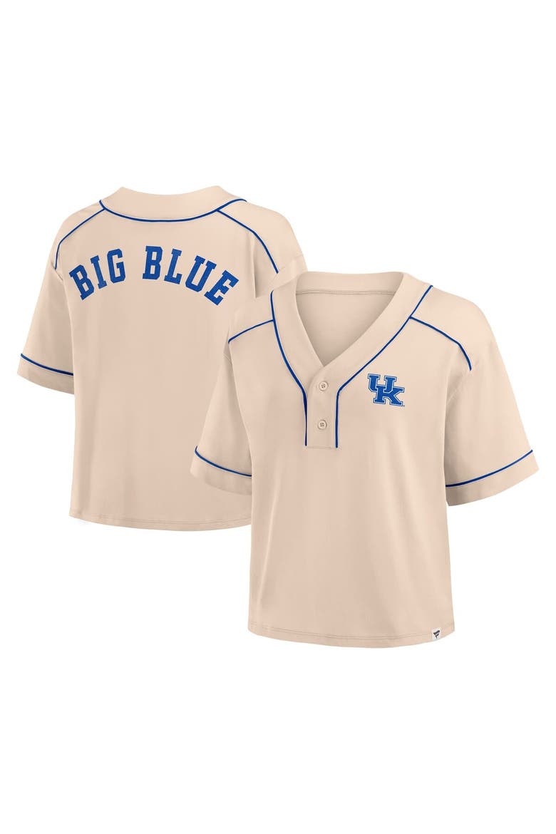 Women's Fanatics Tan Kentucky Wildcats Oversized Dominant Force Cropped V-Neck T-Shirt, Main, color, Tan