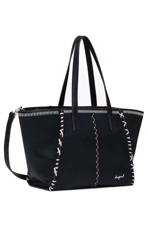 Desigual Whipstitch Faux Leather Tote Bag In Black