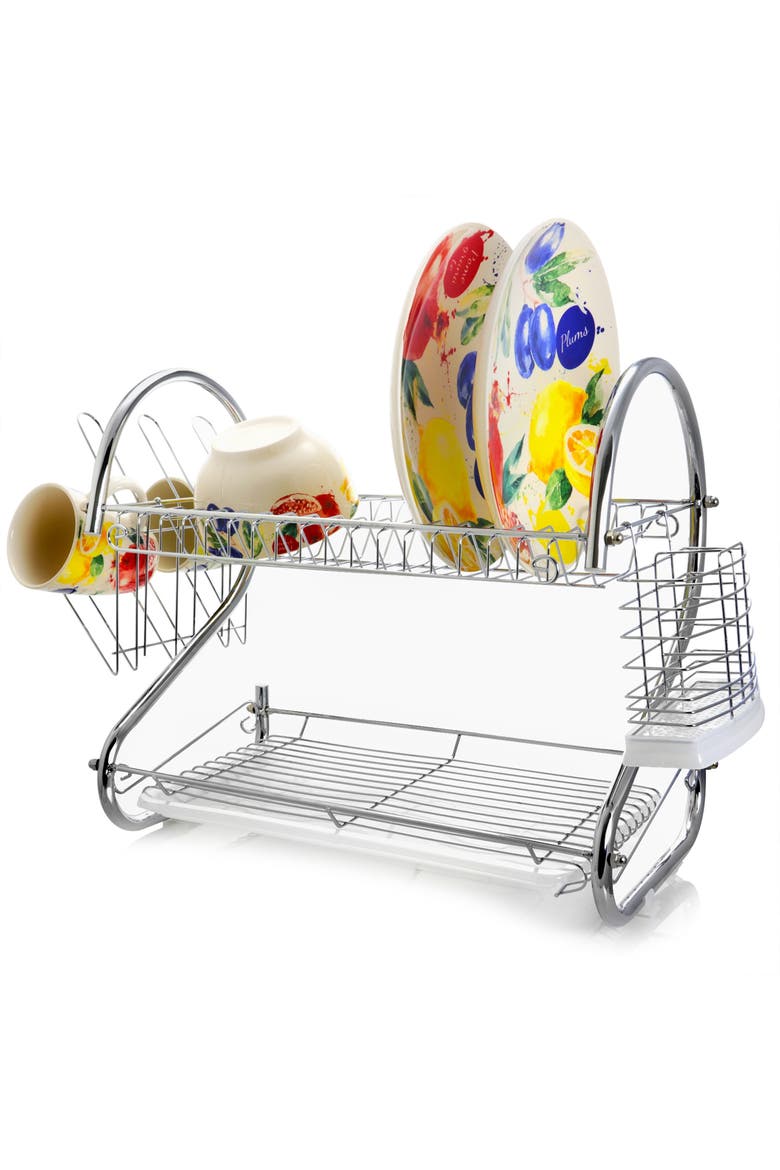 22-Inch Dish Rack with Mug Stand and Cutlery Holder, Alternate, color, Silver