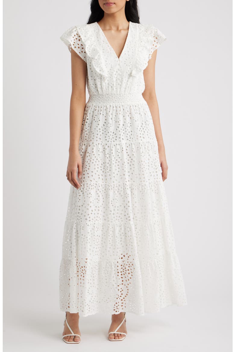 Eyelet Maxi Dress, Main, color, WHITE