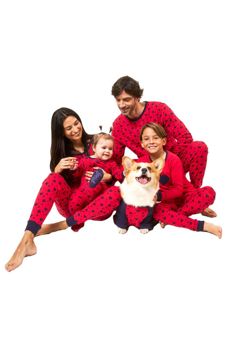 Leveret Footed Cotton Matching Family Pajamas, Whimsy & Fantasy Prints, Alternate, color, Navy Hearts