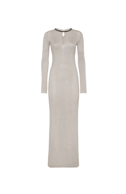 Brunello Cucinelli Sparkling Knit Dress With Monili In Neutral