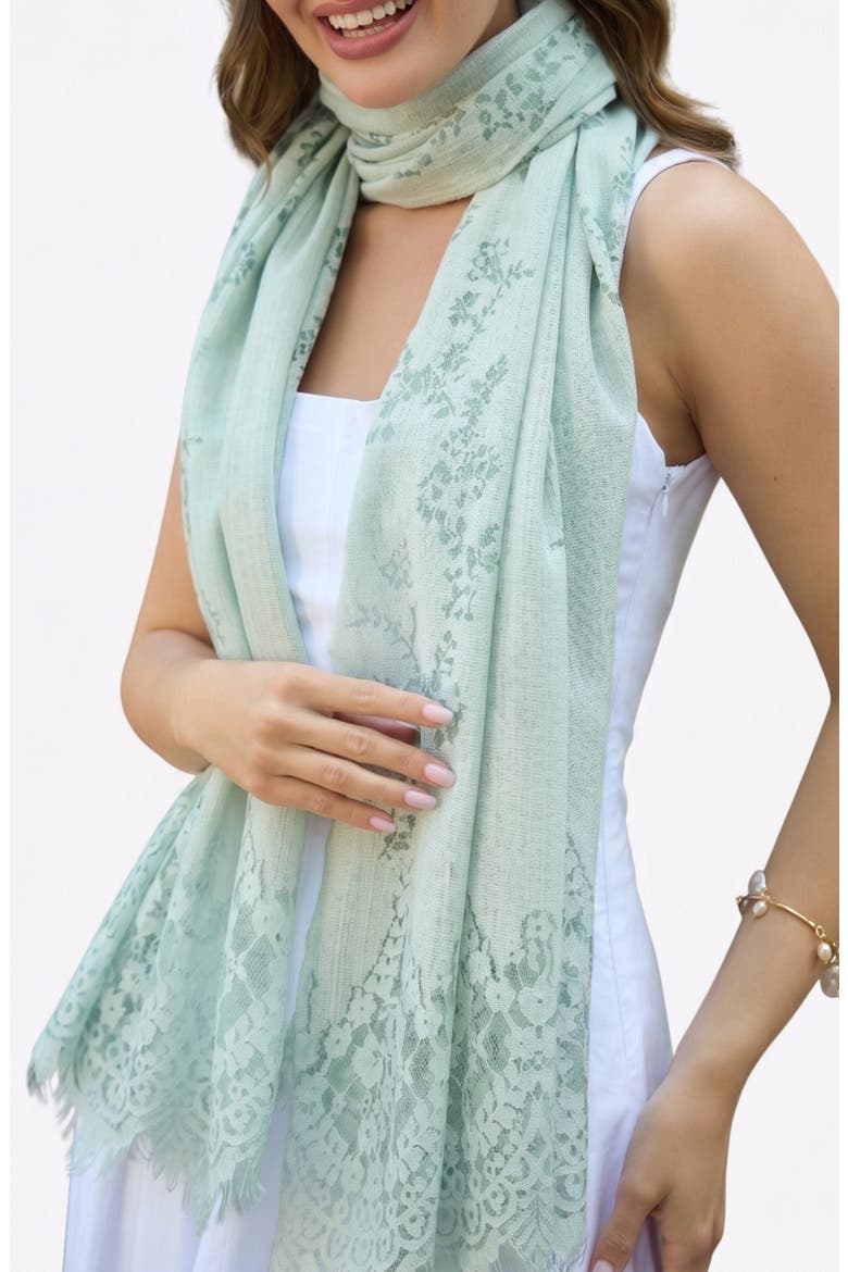 Lace Embellished Scarf, Main, color, MINT