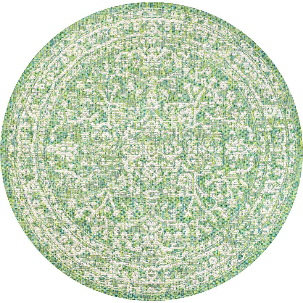 Jonathan Y Malta Bohemian Medallion Textured Weave Indoor/outdoor Round Area Rug In Cream/green
