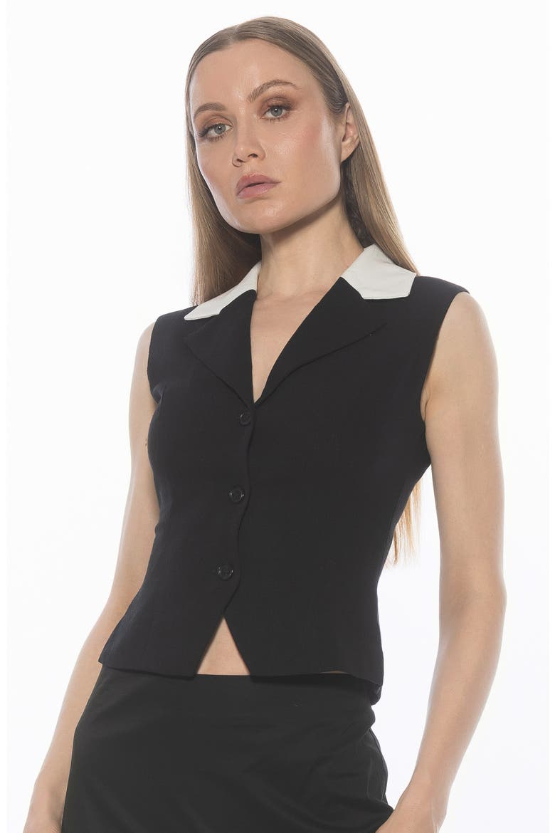 Luisa Cotton & Linen Vest, Alternate, color, BLACK IVORY
