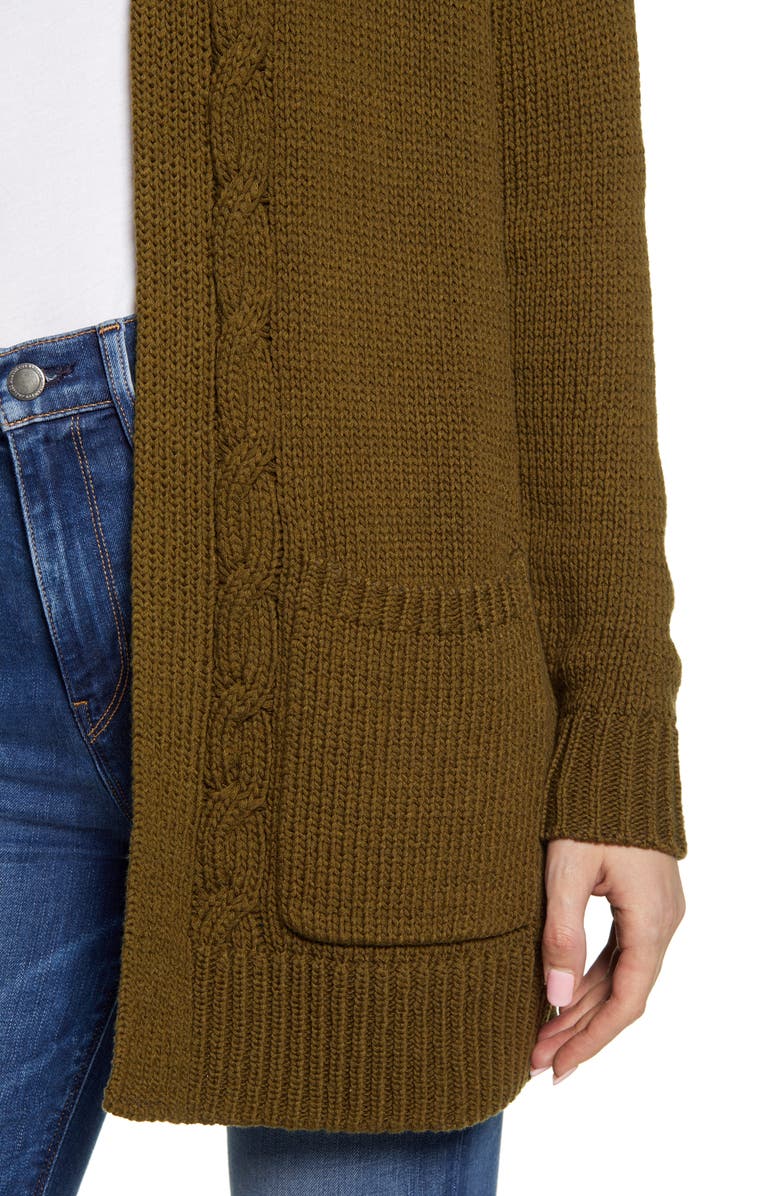 Lucky Brand Cable Accent Cotton Blend Cardigan, Alternate, color,