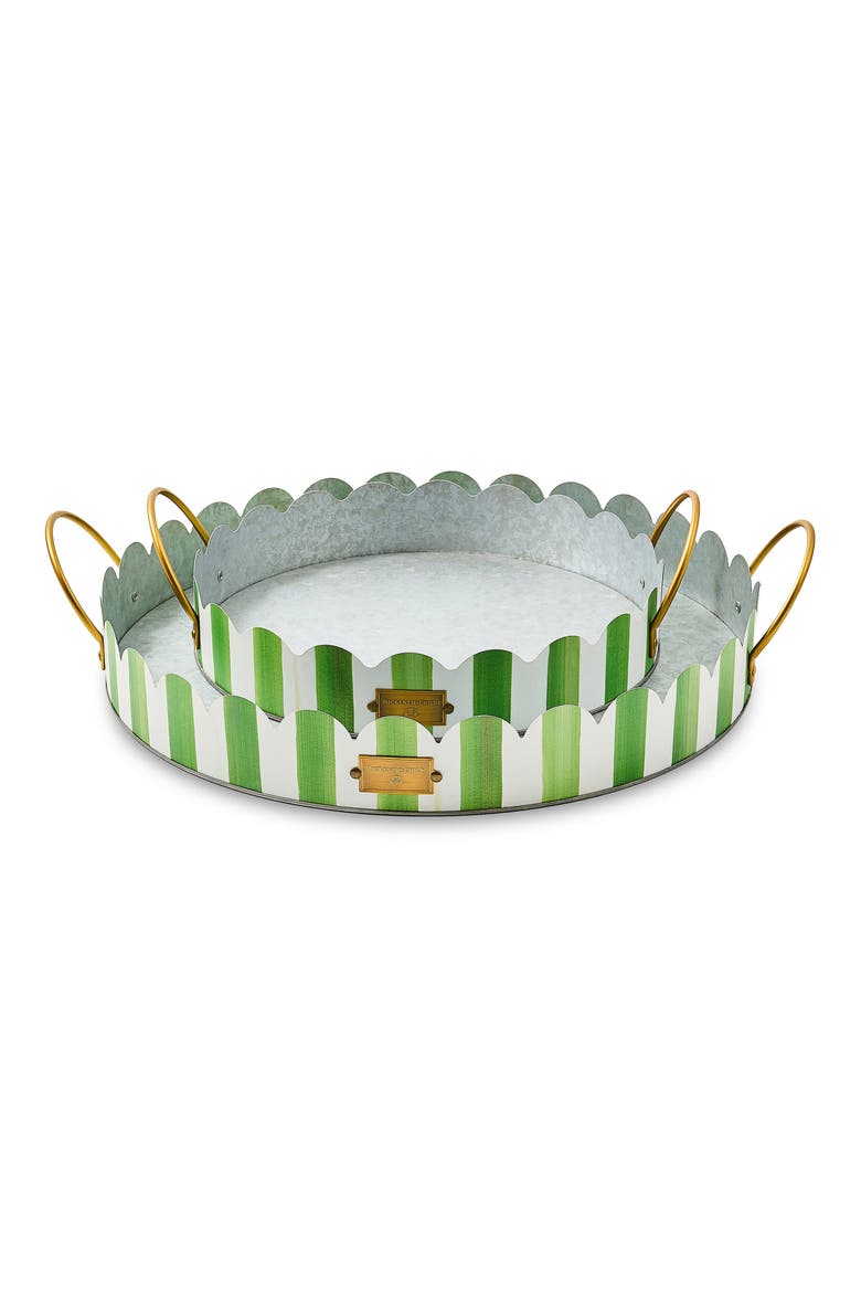 Grass Green Stripe Set of 2 Serving Trays, Main, color, GREEN