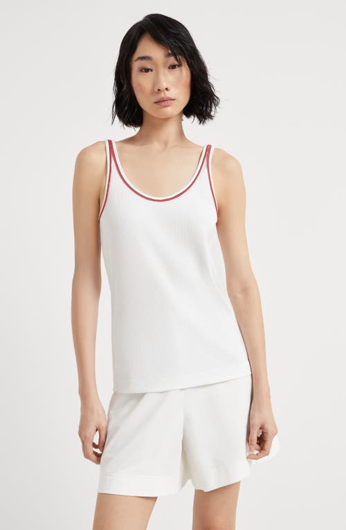Brunello Cucinelli Women Cotton Top With Shiny Piping In Off-white