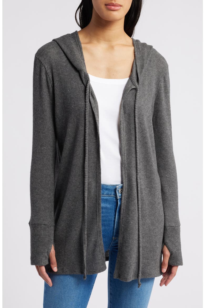 Hooded Rib Cardigan, Main, color, CHARCOAL