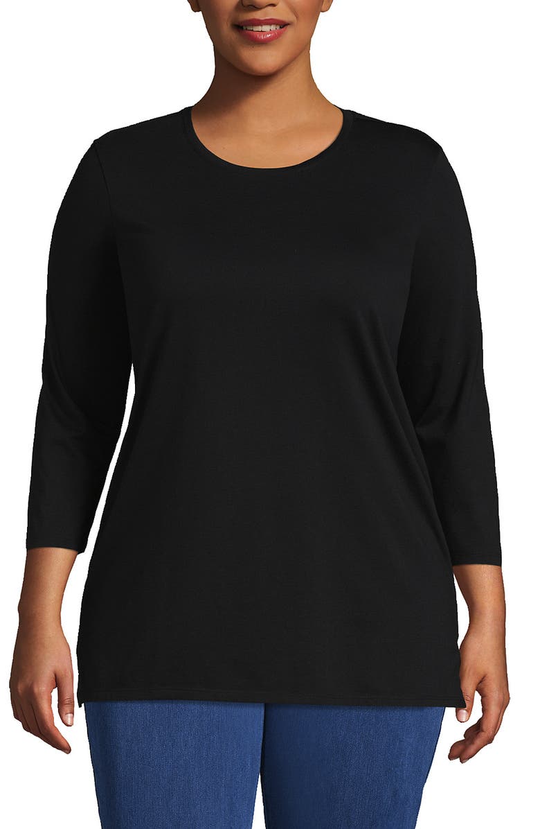 Lands' End 3/4 Sleeve Cotton Supima Tunic, Alternate, color, Black