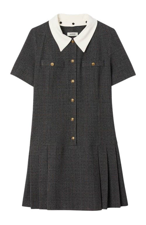 Sandro Short Pleated Dress With Rhinestones In Gray