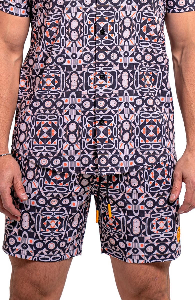 Maceoo Liontiles Print Black Swim Trunks, Main, color, Black