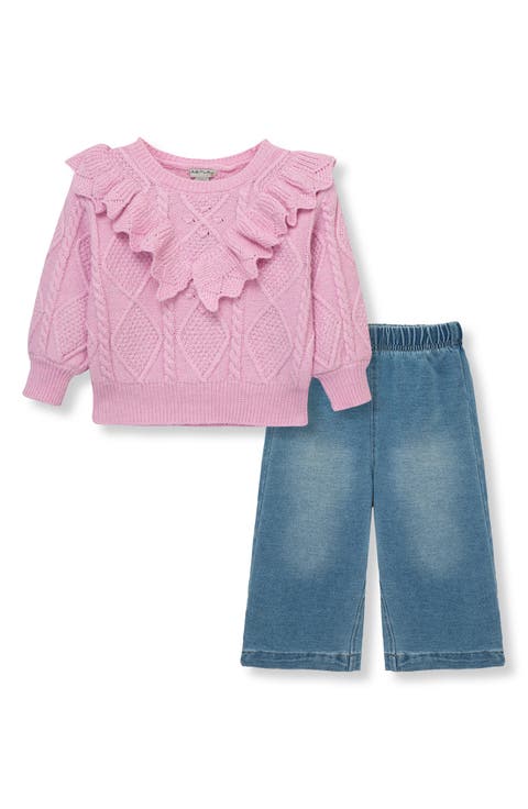Cable Knit Ruffle Sweater & Wide Leg Pants Set (Baby)