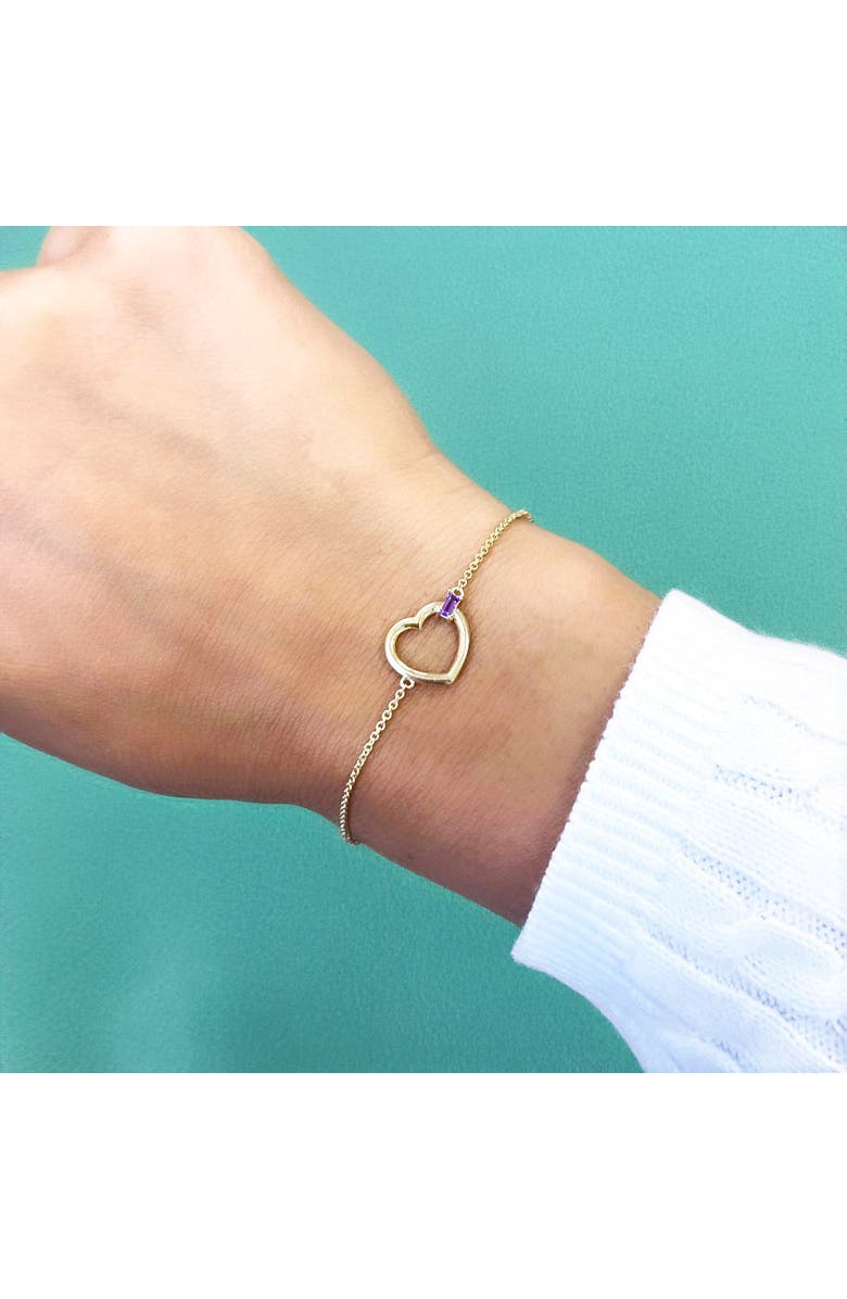 The Lovery Fine Jewelry Baguette Amethyst Open Heart Bracelet, Alternate, color, Amethyst