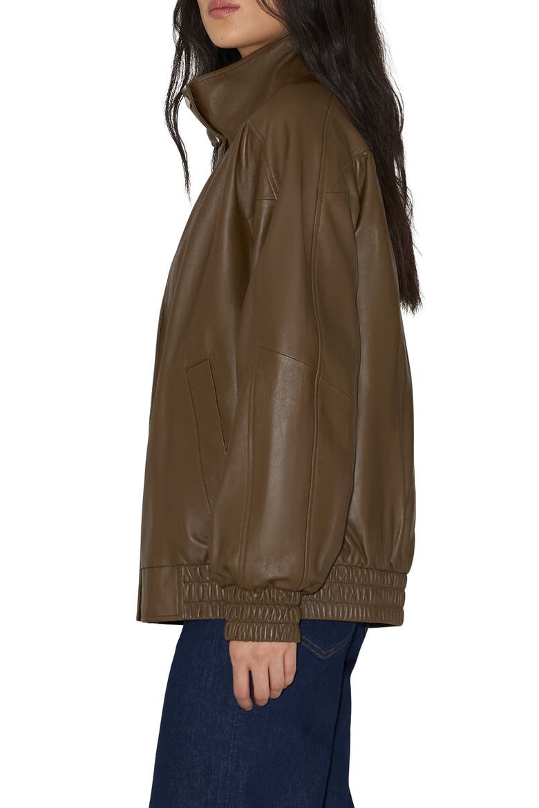 Oversize Leather Bomber Jacket, Alternate, color, ESPRESSO