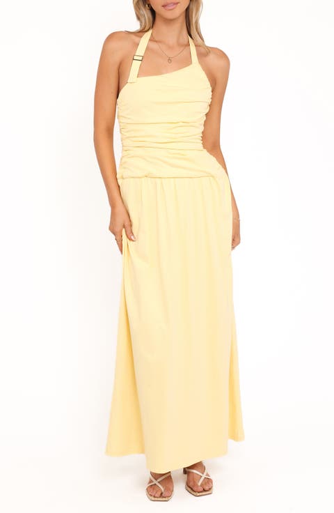 Emalia Asymmetric Halter Cotton Maxi Dress