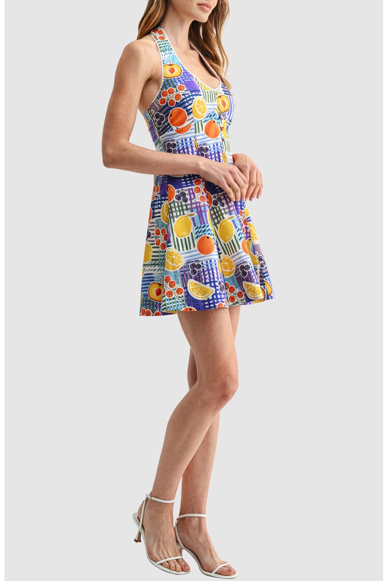 Halter Print Cotton Fit & Flare Dress, Alternate, color, BLUE FRUITS