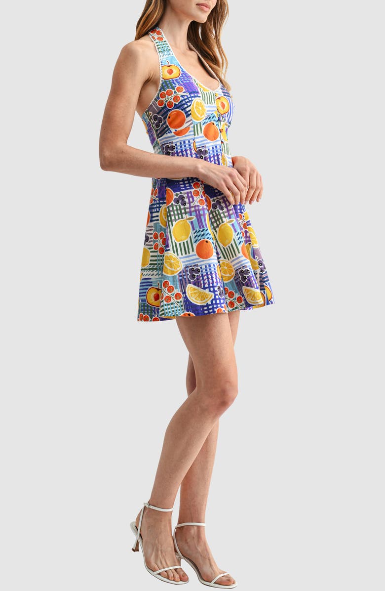 All in Favor Halter Print Cotton Fit & Flare Dress, Alternate, color, Blue Fruits