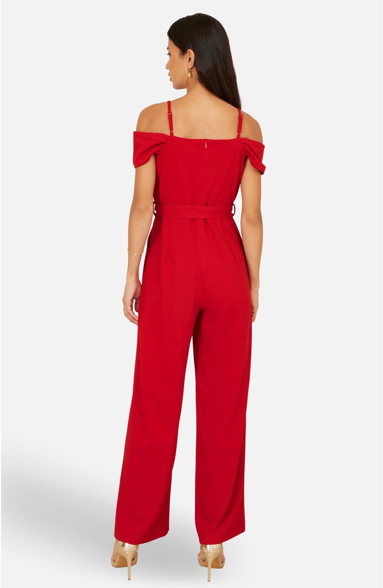 Yumi Draped Bardot Wide-Leg Self-Tie Jumpsuit, Alternate, color, Red