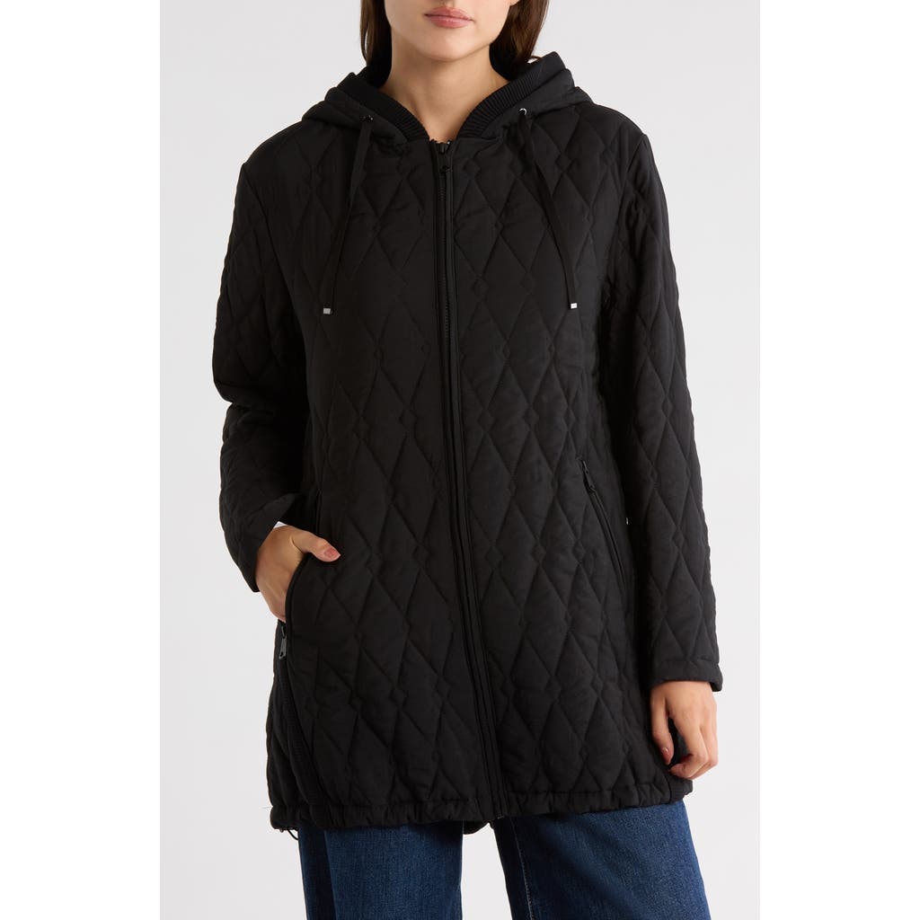 Bernardo Midlength Diamond Quilted Jacket In Black