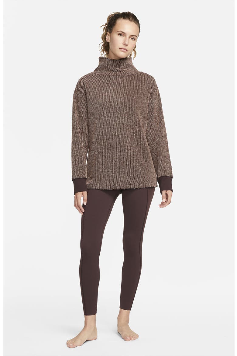 Yoga Luxe Texture Cowl Neck Pullover, Alternate, color, BROWN BASALT/ CREAM II/ LT CHO